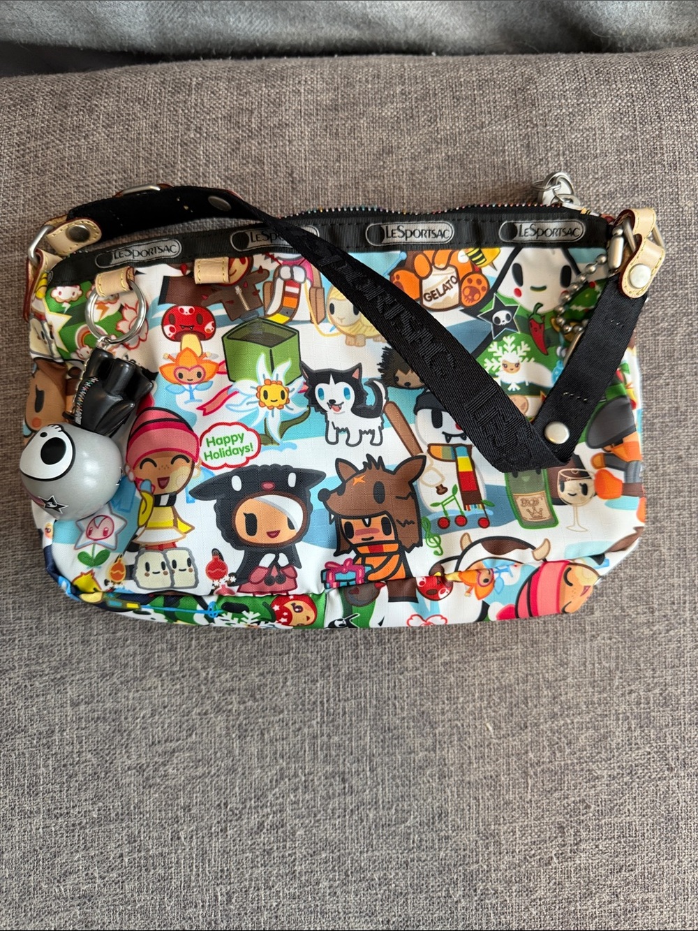 Lesportsac Multicolor Cartoon Print Wristlet with Black Strap